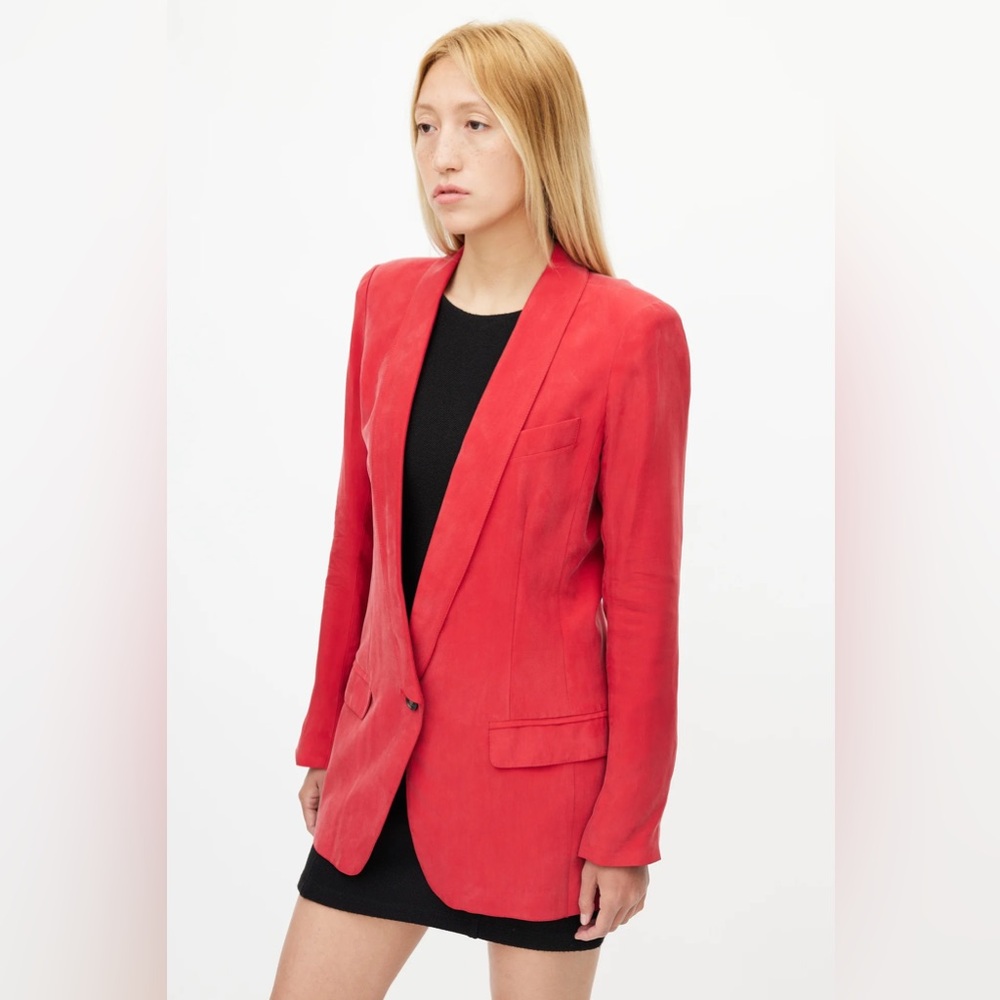 SMYTHE // SZ 10 // red cupro shawl collar blazer // EUC // $695 Retail